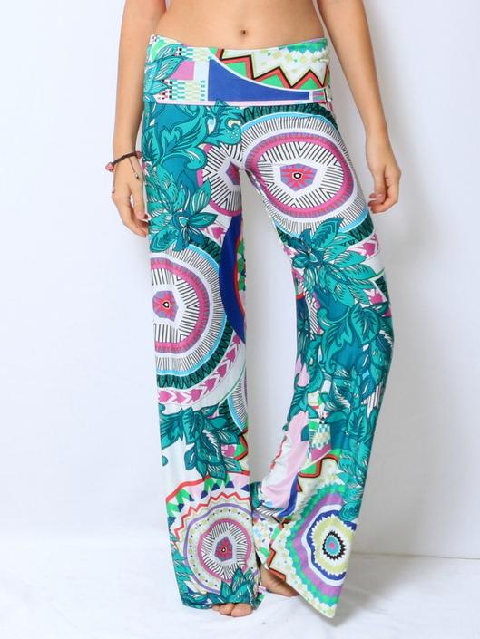 Romwe Elastic Waist Geometric Print Loose Pant