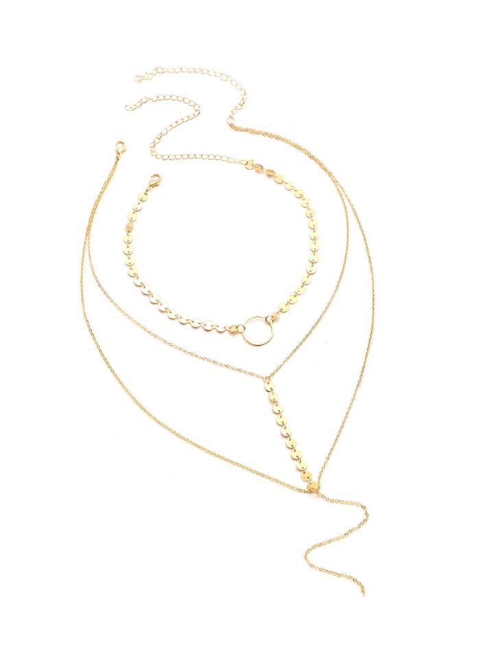 Romwe Sequin Decorated Layered Y Necklace With Choker