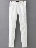 Romwe Ripped Slim Denim White Pant