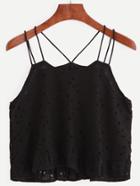 Romwe Black Strap Hollow Out Cami Top