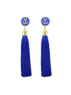Romwe Blue Anchor Decoration With Long Tassel Drop Statement Earrings