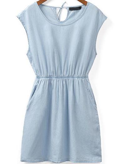Romwe Batwing Pockets Denim Dress