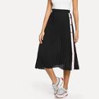 Romwe Contrast Snap Button Side Pleated Skirt