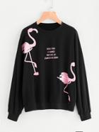 Romwe Drop Shoulder Flamingo Print Sweatshirt