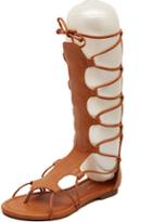 Romwe Brown Lace Up Tall Flip Flat Sandals
