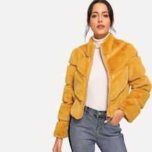 Romwe Zipper Up Faux Fur Coat