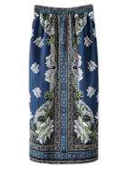 Romwe Multicolor Elastic Waist Split Side Vintage Print Long Skirt
