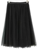 Romwe High Waist Mesh Pleated Black Skirt