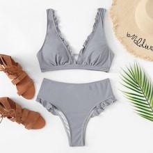 Romwe Frill Trim Bikini Set