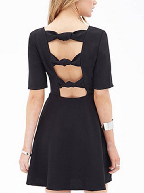 Romwe Short Sleeve Back Bow Hollow Dress