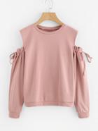 Romwe Cold Shoulder Drawstring Sleeve Sweatshirt