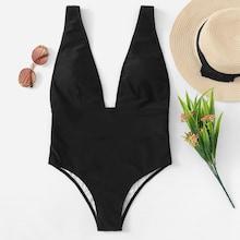 Romwe Plain Low Back One Piece Swimsuit