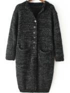 Romwe Long Sleeve Chunky Knit Pockets Black Coat