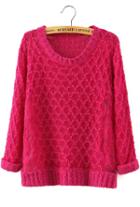Romwe Crochet Mesh Insert Hollow Red Sweater