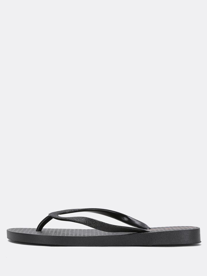 Romwe Black Glitter Flip Flops