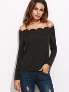 Romwe Black Off The Shoulder Scallop Top