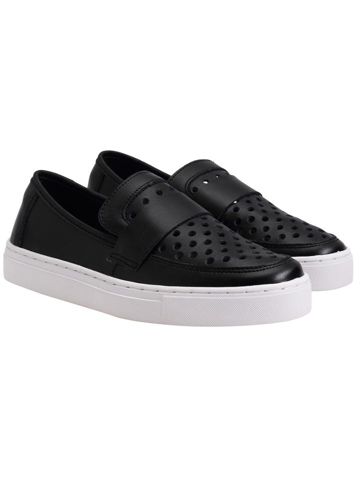 Romwe Black Thick-soled Hollow Pu Flats