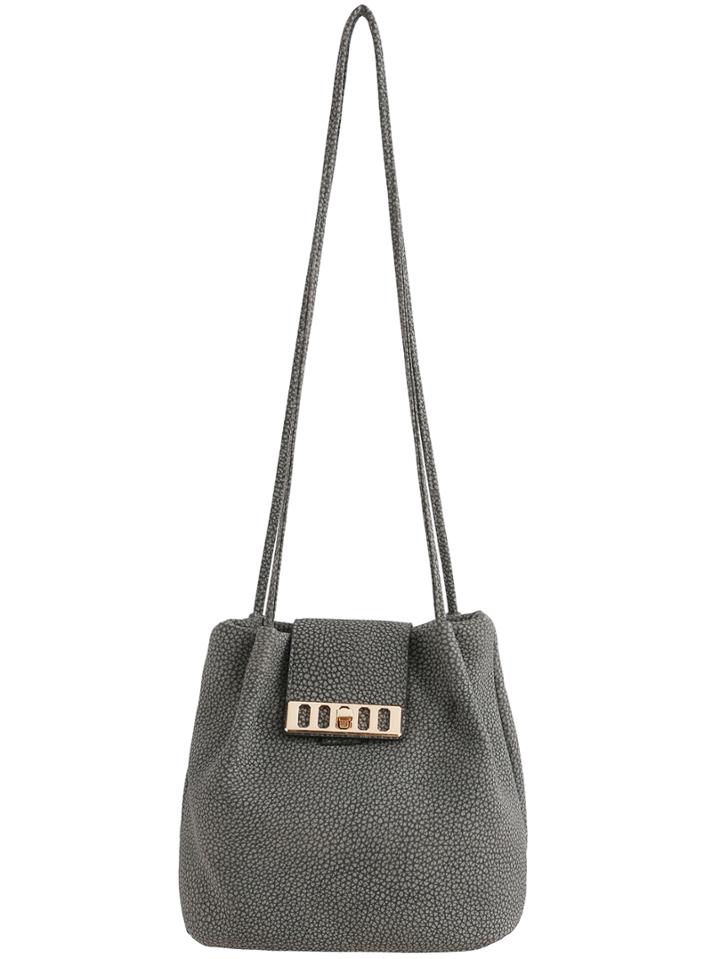 Romwe Gary Twist Lock Metallic Embellished Bag