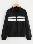 Romwe Striped Panel Front Windbreaker Jacket