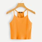 Romwe Neon Orange Rib-knit Racerback Cami Top