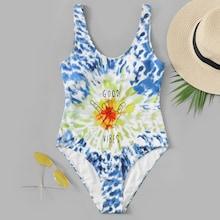 Romwe Tie Dye Print One Piece Swimsuit