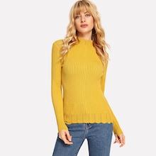 Romwe Mock-neck Scallop Edge Rib Fitting Jumper