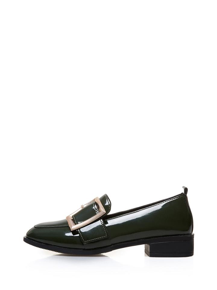 Romwe Oversized Buckle Heeled Loafer