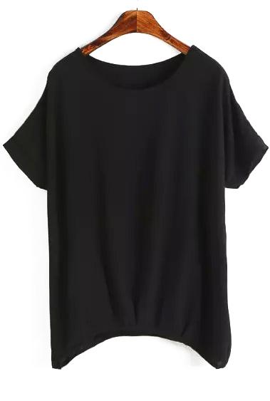 Romwe Short Sleeve Black Top