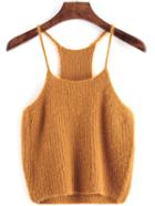 Romwe Khaki Spaghetti Strap Mohair Cami Top