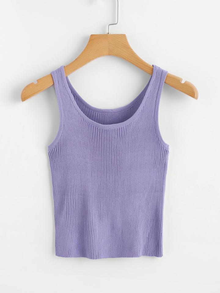 Romwe Scoop Neck Ribbed Top