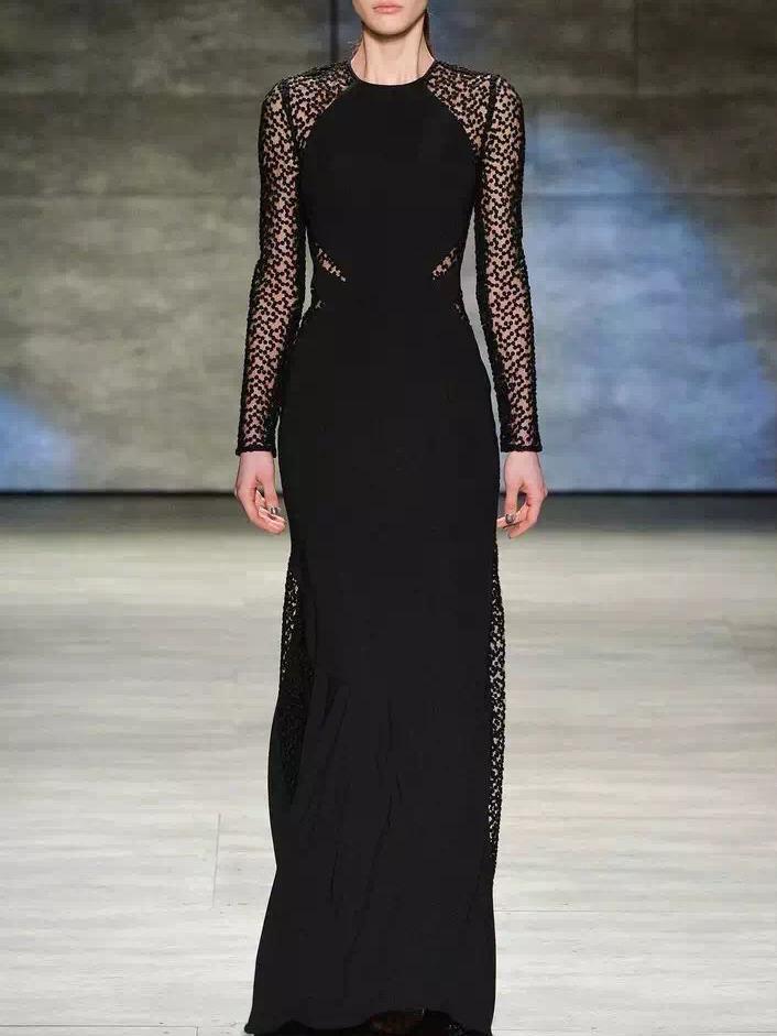 Romwe Black Round Neck Long Sleeve Maxi Dress