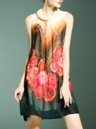 Romwe Multicolor Rose Print Shift Dress