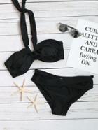Romwe Black Twist Detail Halter Bikini Set