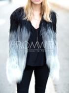 Romwe Multicolor Long Sleeve Faux Fur Coat
