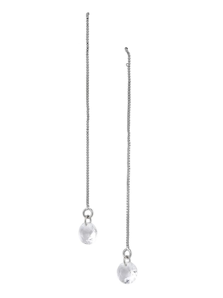 Romwe Silver Gemstones Dangle Chain Earrings