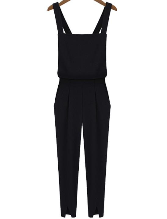 Romwe Criss Cross Strap Split Jumpsuit