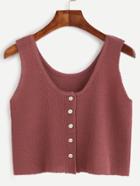 Romwe Maroon Knitted Button Front Tank Top