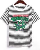 Romwe Teenage Mutant Ninja Turtles Print Striped Grey T-shirt