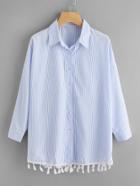 Romwe Contrast Tassel Hem Drop Shoulder Striped Shirt