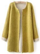 Romwe Yellow Open Front Contrast Cuff Cardigan