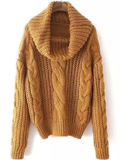 Romwe Turtleneck Cable Knit Khaki Sweater