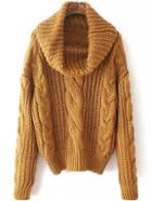 Romwe Turtleneck Cable Knit Khaki Sweater