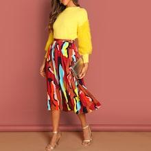 Romwe Graphic Print Pleated Skirt