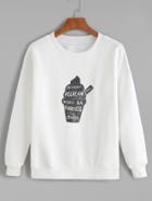 Romwe White Ice Cream Letter Print Drop Shoulder Sweatshirt