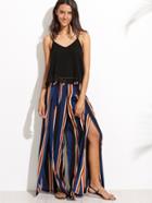 Romwe Stripe Split Side Pants With Belt