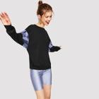 Romwe Metallic Panel Drop Shoulder Dolman Sleeve Sweatshirt