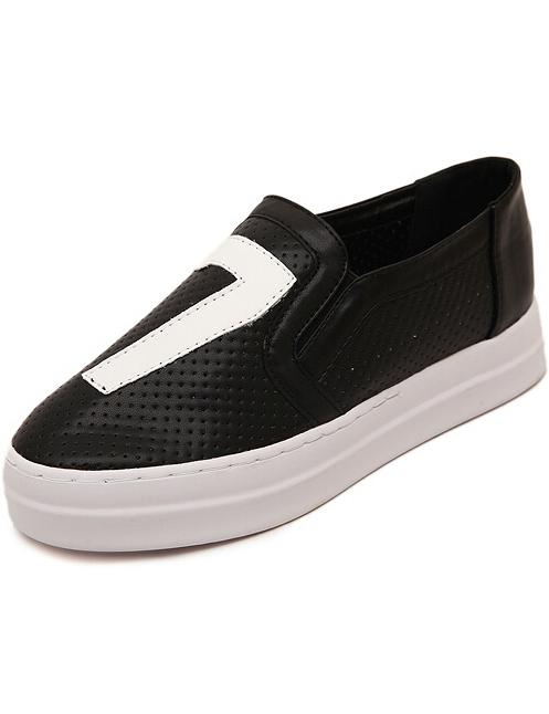 Romwe Black Round Toe Number Print Flats