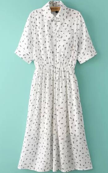 Romwe Lapel Half Sleeve Letter Print Shirt Dress