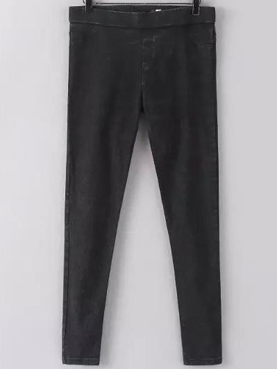 Romwe Pockets Wash Denim Pencil Black Pant