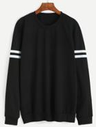 Romwe Black Varsity Striped Sweatshirt